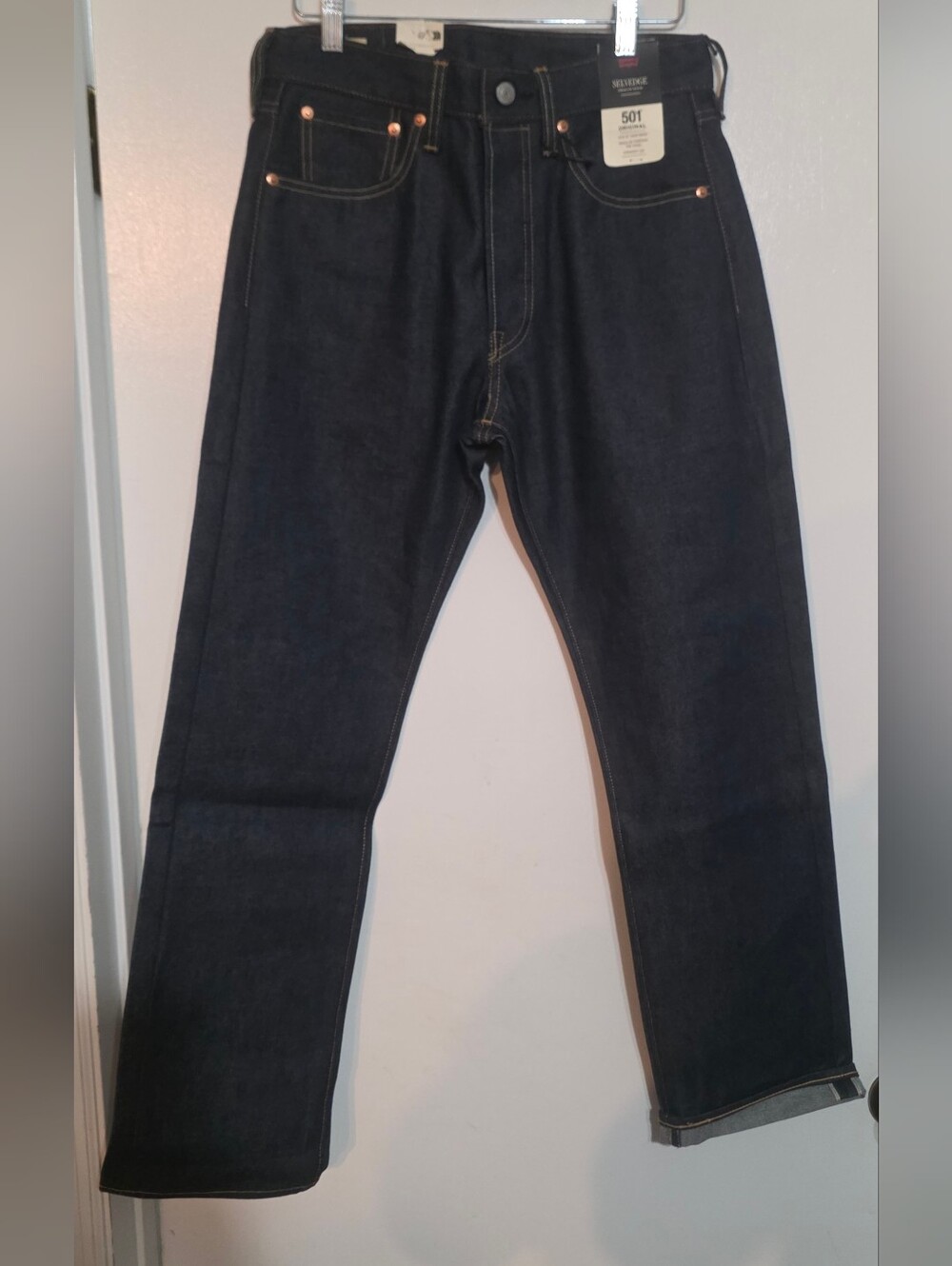 Levis Mens 501 Original Selvedge Jeans Hudson Rigid Dark Wash Size 29 X 30 NWT